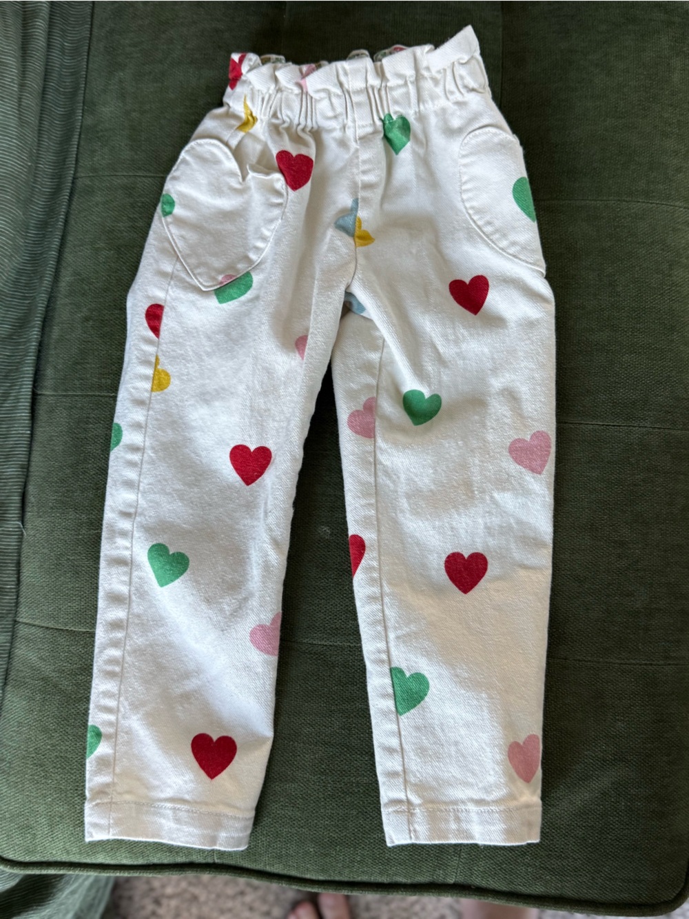 Mini Boden Girls Heart Print Pants 2-3Y White Colorful Hearts